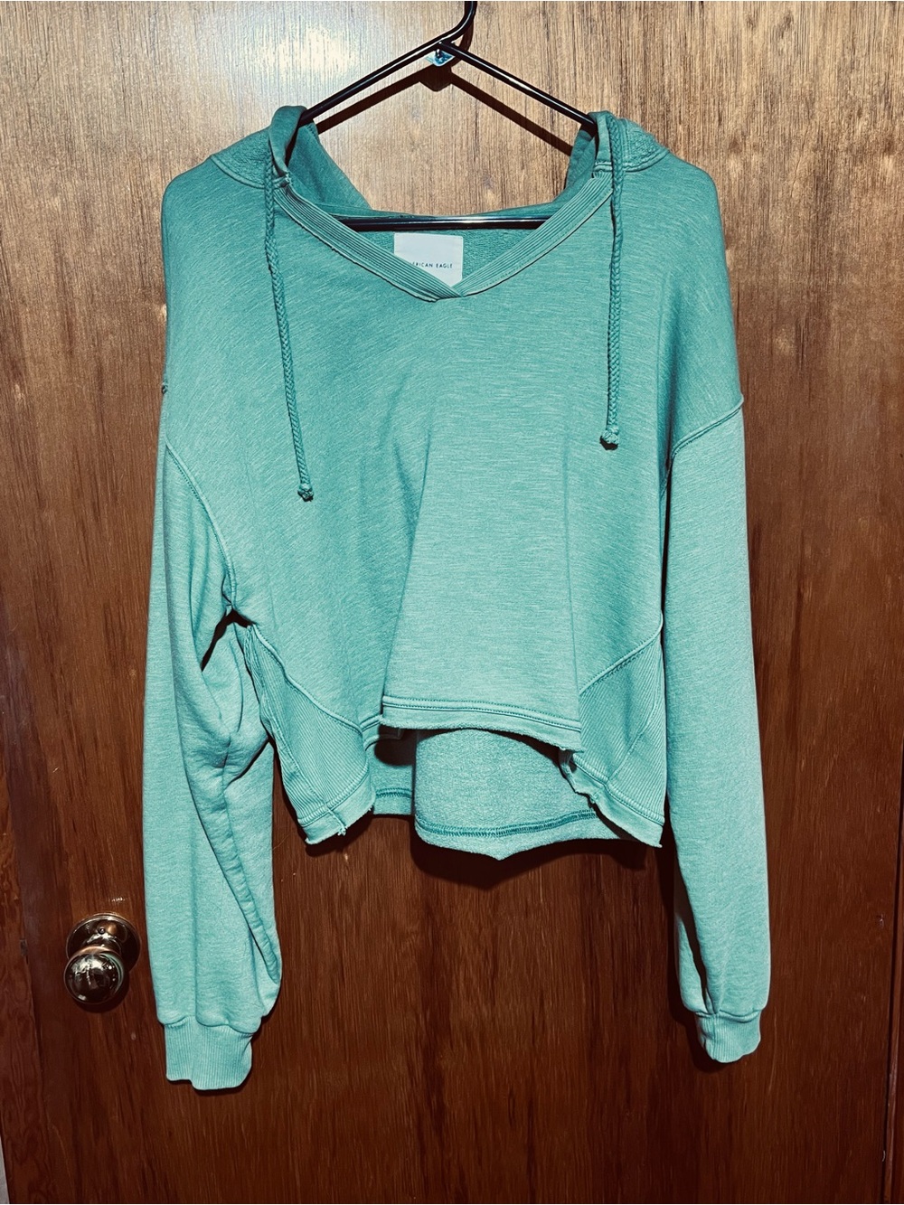 American Eagle Crop Hoodie Sweatshirt Size Large Light Green